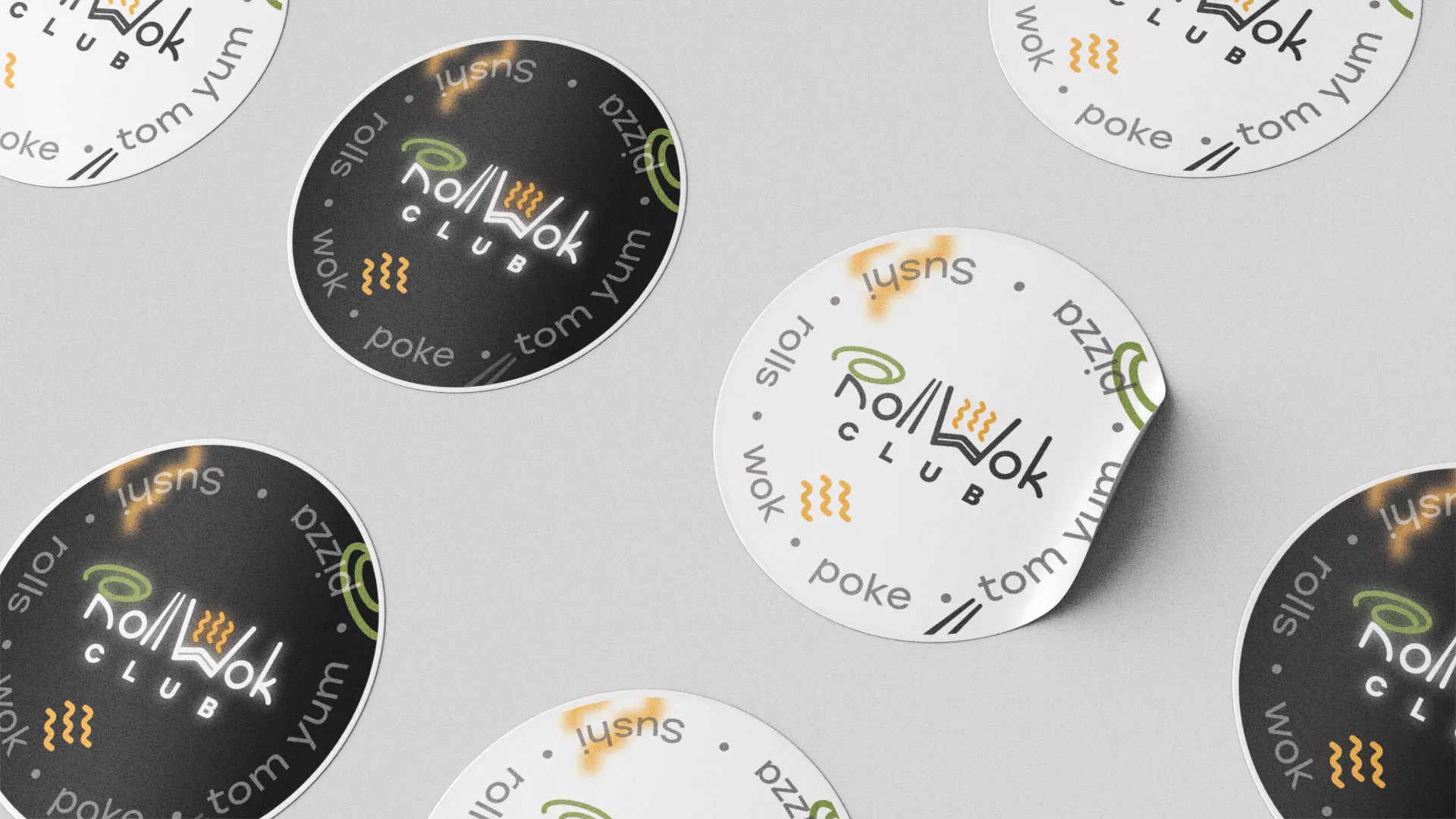 Разработка наклеек для суши-бара «Roll Wok Club» в Горнозаводске